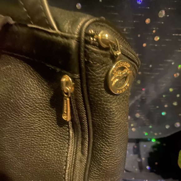 LONGCHAMP BLACK VTG LEATHER SMALL BACKPACK Bag RUSTIC GOLD RARE CHIC LUX - Picture 5 of 15